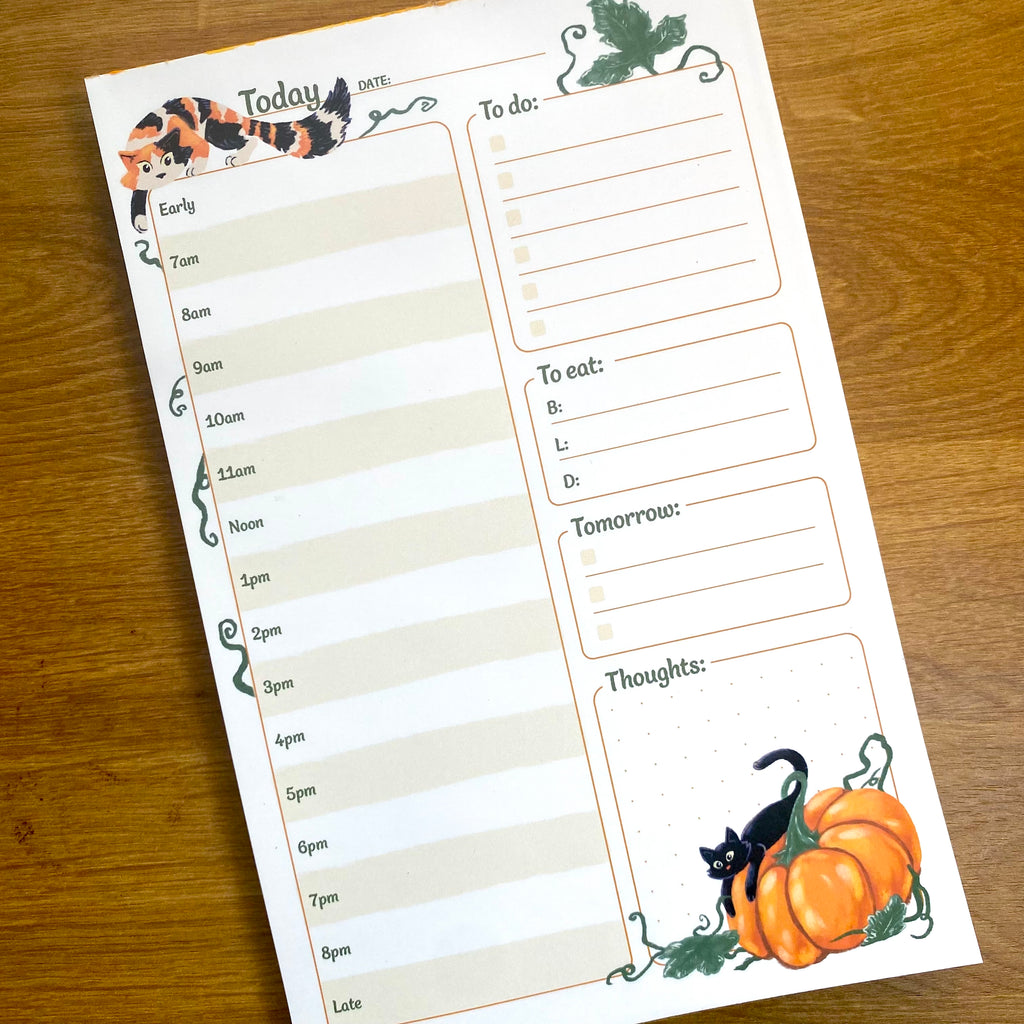 Daily Planner Notepad - Autumn Pumpkin Cats