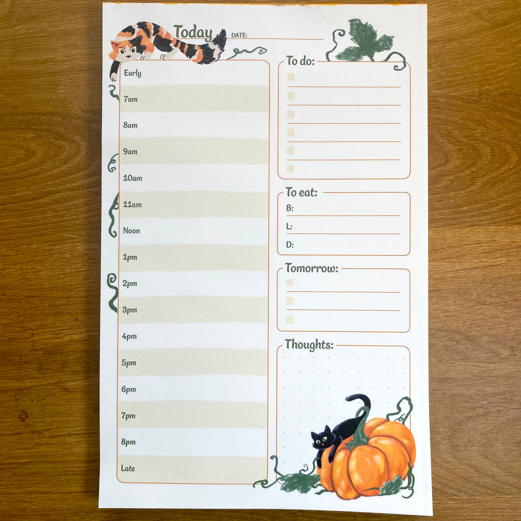 Daily Planner Notepad - Autumn Pumpkin Cats