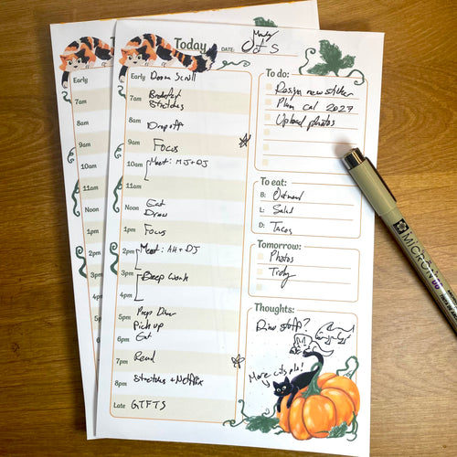 Daily Planner Notepad - Autumn Pumpkin Cats